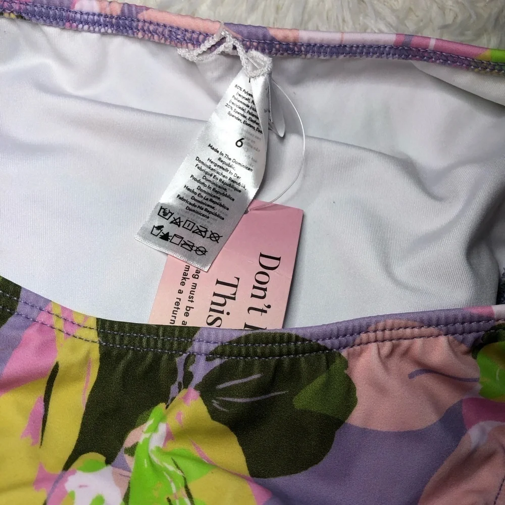 VENUS Pink and Green Floral Bikini Bottom size 6 NWT